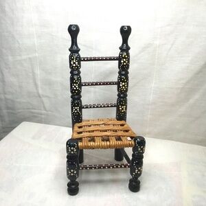 NEW Doll House Black Ladder-back Side Wood  Chair 10” H. Furniture. Hand-paint.